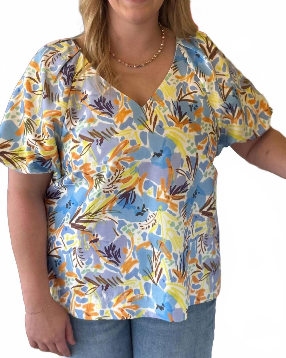 NEW JADE & JOY JOY botanical blouse in blue skies